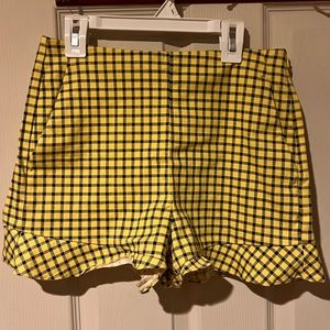 Zara, small, yellow shorts & blue square pattern with pockets
